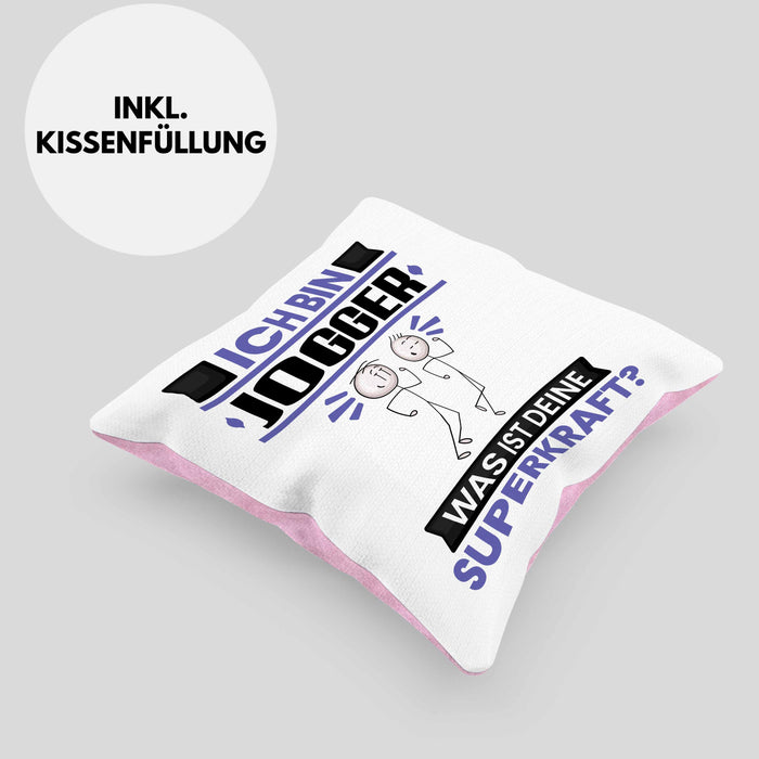 Jogger Kissen mit Füllung 40x40 Geschenk für Jogger Geburtstag Lustiger Spruch Was Ist Deine Superkraft (Grau) Rosa Trendation