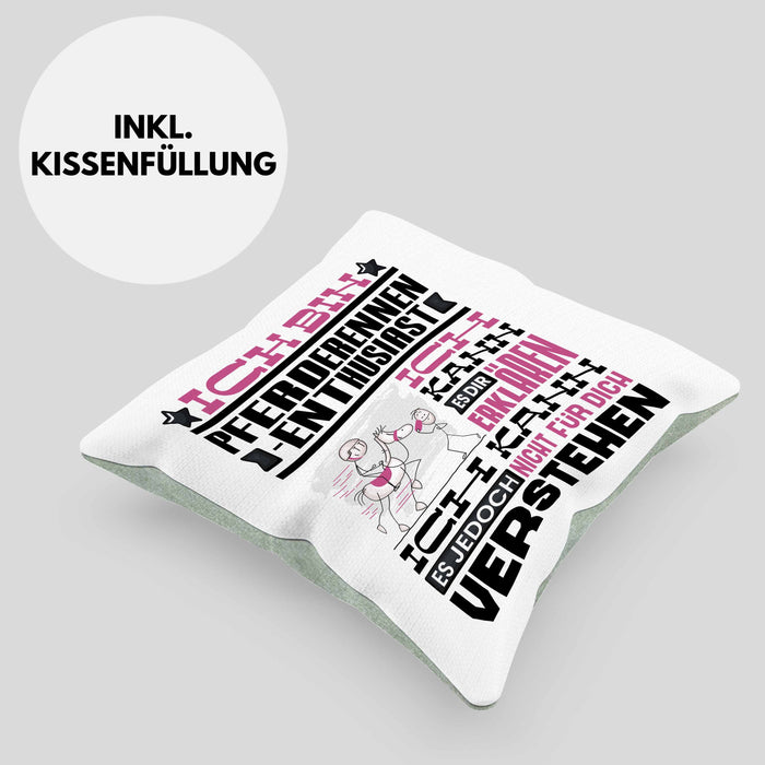 Pferderennen-Enthusiast Geschenk Kaffee-Kissen mit Füllung 40x40 Geschenkidee für Pferderennen-Enthusiast Ich Bin Pferderennen-Enthusiast Ich Kann Es Dir Erklären Jedoch Nicht Für Dich Verstehen Spruch Lustig (Grau) Grün Trendation