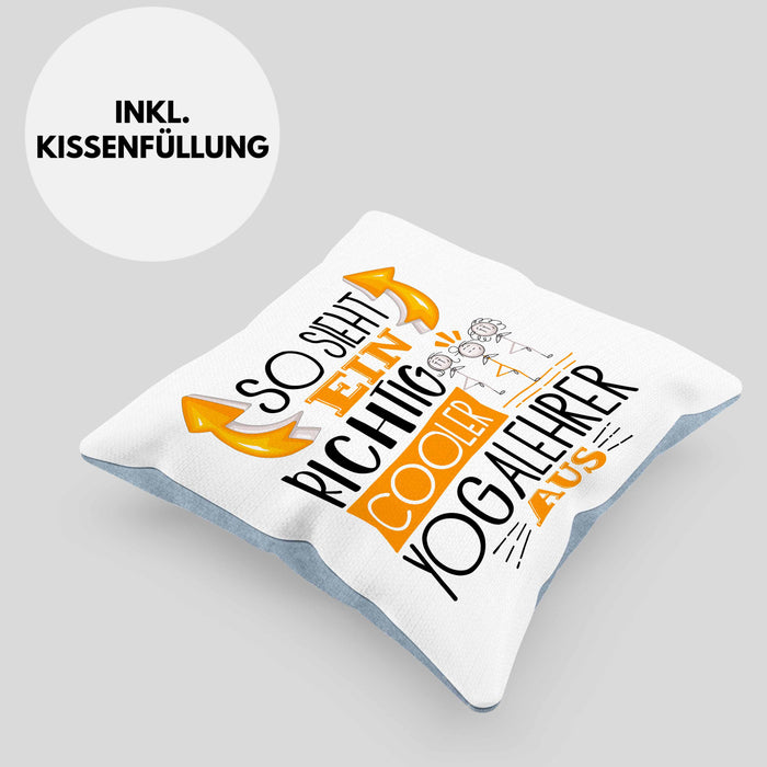 So Sieht Ein Richtig Cooler Yogalehrer Aus Geschenk Kissen mit Füllung 40x40 Lustiger Spruch Geschenkidee (Grau) Blau Trendation