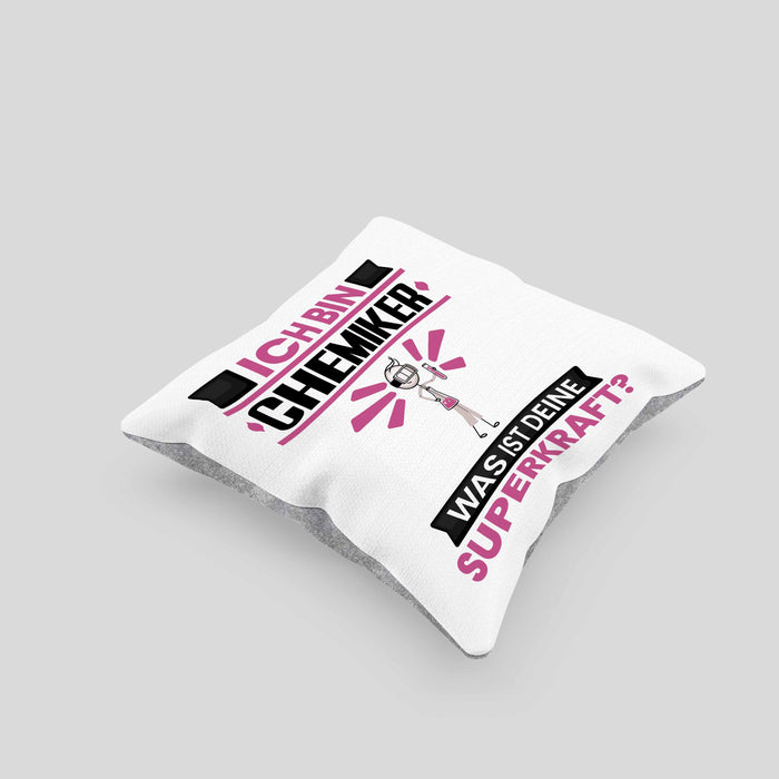 Chemiker Kissen mit Füllung 40x40 Geschenk für Chemiker Geburtstag Lustiger Spruch Was Ist Deine Superkraft (Grau) Grau Trendation