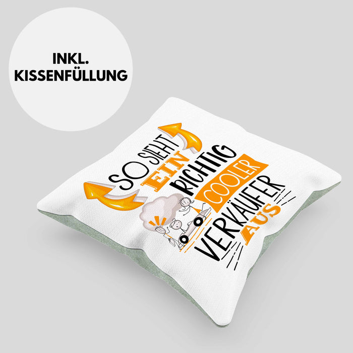 Autoverkäufer Kissen mit Füllung 40x40 Geschenk So Sieht Ein Richtig Cooler Autoverkäufer Aus Geschenkidee Spruch Lustig (Grau) Grün Trendation