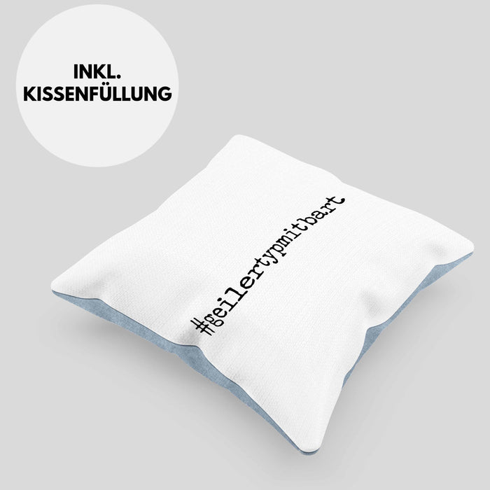 Bartträger Kissen mit Füllung 40x40 Geilertypmitbart Bart Geschenk Bart Lustig (Grau) Blau Trendation