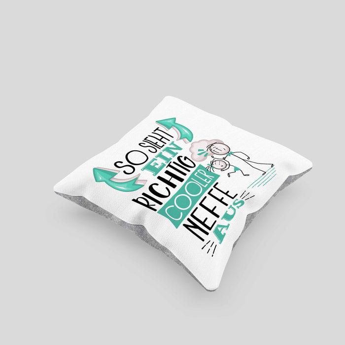 Neffe Kissen mit Füllung 40x40 Geschenk So Sieht Ein RIchtig Cooler Neffe Aus Geschenkidee Lustiger Spruch Geburtstag (Grau) Grau Trendation