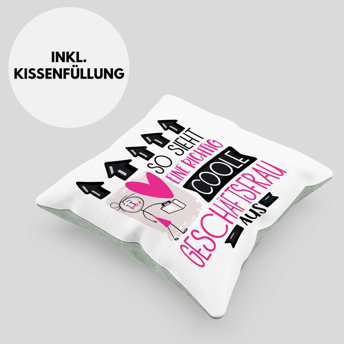 Geschäftsfrau Geschenk Kissen mit Füllung 40x40 Lustig Geschenkidee für Geschäftsfrau Geburtstag So Sieht Eine Richtig Coole Geschäftsfrau Aus Frauen Spruch (Grau) Grün Trendation