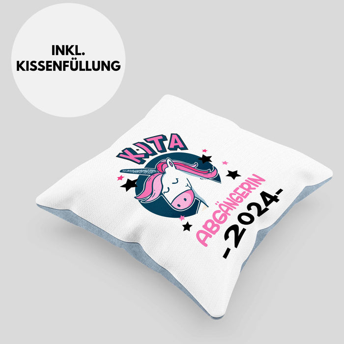 Kita Abgängerin 2024 Schulstart Kissen mit Füllung 40x40 Geschenk Mädchen Einschulung Schulanfang Erster Schultag Idee (Grau) Blau Trendation
