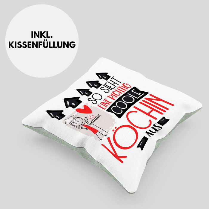 Köchin Geschenk Kissen mit Füllung 40x40 Lustig Geschenkidee für Köchin Geburtstag So Sieht Eine Richtig Coole Köchin Aus Frauen Spruch (Grau) Grün Trendation