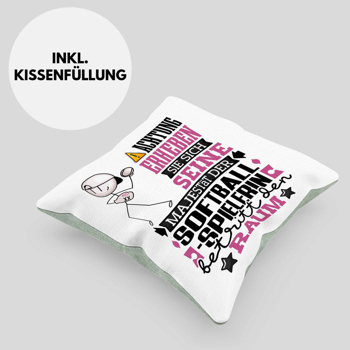 Softballspielerin Geschenk Kissen mit Füllung 40x40 Lustiger Spruch Erheben Sie Sich Der Softballspielerin Betritt den Raum (Grau) Grün Trendation