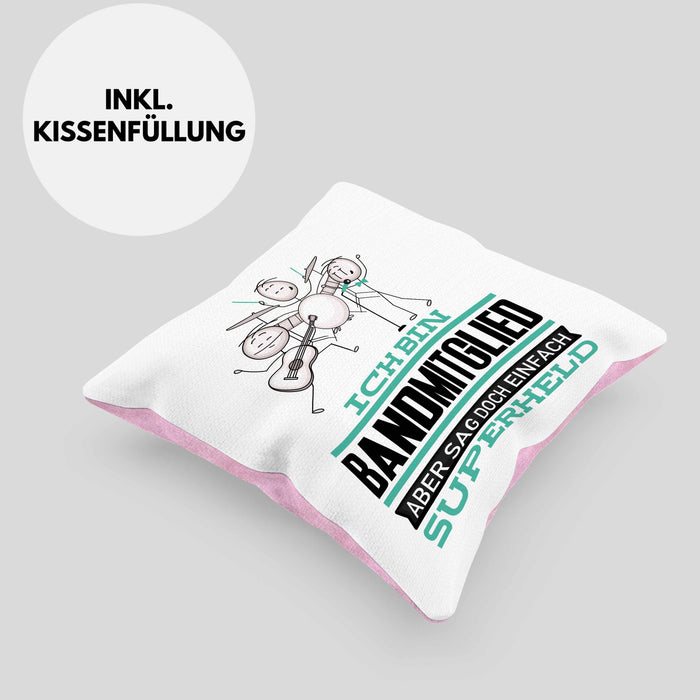 Bandmitglied Geschenk Kissen mit Füllung 40x40 Ich Bin Bandmitglied Aber Sag Doch Einfach Superheld Lustige Geschenkdiee für Bandmitglied (Grau) Rosa Trendation