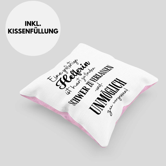 Helferin Abschied Geschenk Kissen mit Füllung 40x40 Abschiedsgeschenk für Helferin Hart Zu Finden Schwer Zu Verlassen (Grau) Rosa Trendation