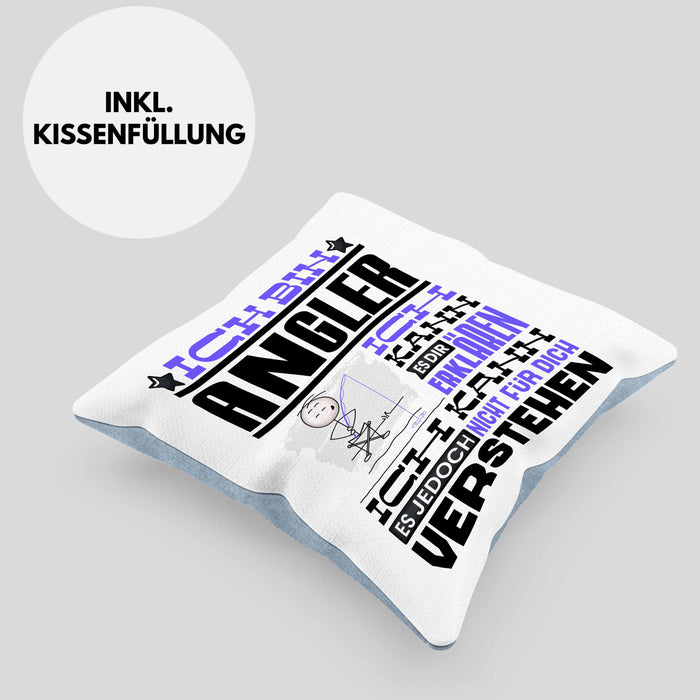 Angler Geschenk Kaffee-Kissen mit Füllung 40x40 Geschenkidee für Angler Ich Bin Angler Ich Kann Es Dir Erklären Jedoch Nicht Für Dich Verstehen Spruch Lustig (Grau) Blau Trendation