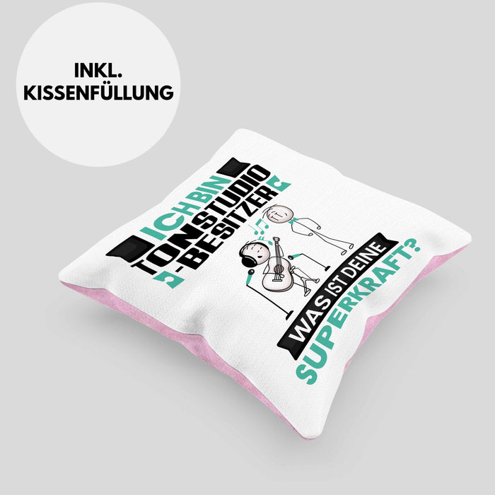 Tonstudio-Besitzer Kissen mit Füllung 40x40 Geschenk für Tonstudio-Besitzer Geburtstag Lustiger Spruch Was Ist Deine Superkraft (Grau) Rosa Trendation