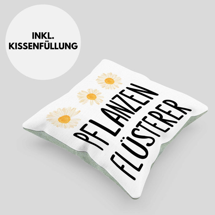 Pflanzenflüsterer Gärtner Kissen mit Füllung 40x40 mit Spruch Garten Hobbygärtner Geschenk Lustig Gärtnerin Geschenkidee (Grau) Grün Trendation