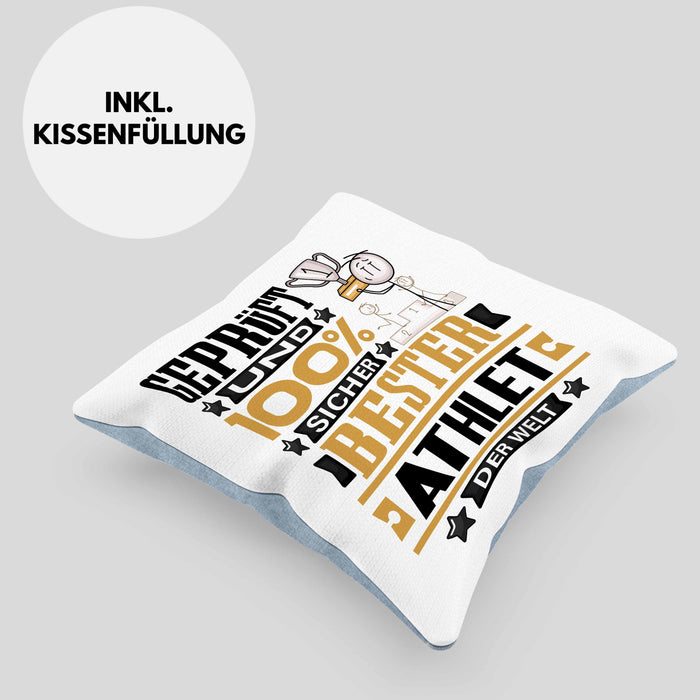Athlet Geschenk Lustiger Spruch für Athlet Geschenkidee Bester Athlet Der WeltKissen mit Füllung 40x40 (Grau) Blau Trendation