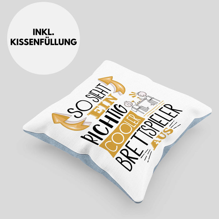 So Sieht Ein Richtig Cooler Brettspieler Aus Geschenk Kissen mit Füllung 40x40 Lustiger Spruch Geschenkidee (Grau) Blau Trendation