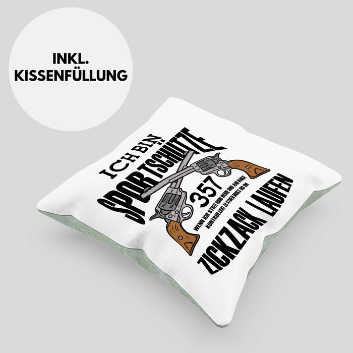 Lustige Schießen-Kissen mit Füllung 40x40 für Sportschützen Geschenk (Grau) Grün Trendation