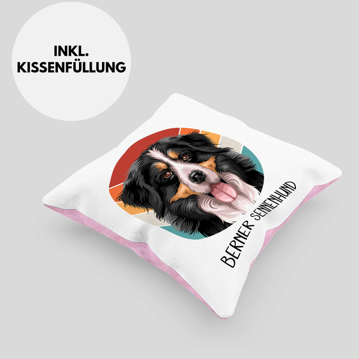 Berner Sennen Besitzer Kissen mit Füllung 40x40 Geschenk Lustiger Spruch Geschenkidee Berner Sennen Mama Papa (Grau) Rosa Trendation