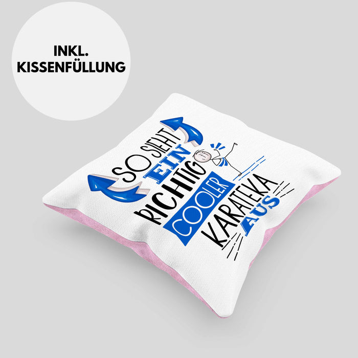 Karateka Kissen mit Füllung 40x40 Geschenk So Sieht Ein RIchtig Cooler Karateka Aus Geschenkidee Lustiger Spruch Geburtstag Karate (Grau) Rosa Trendation