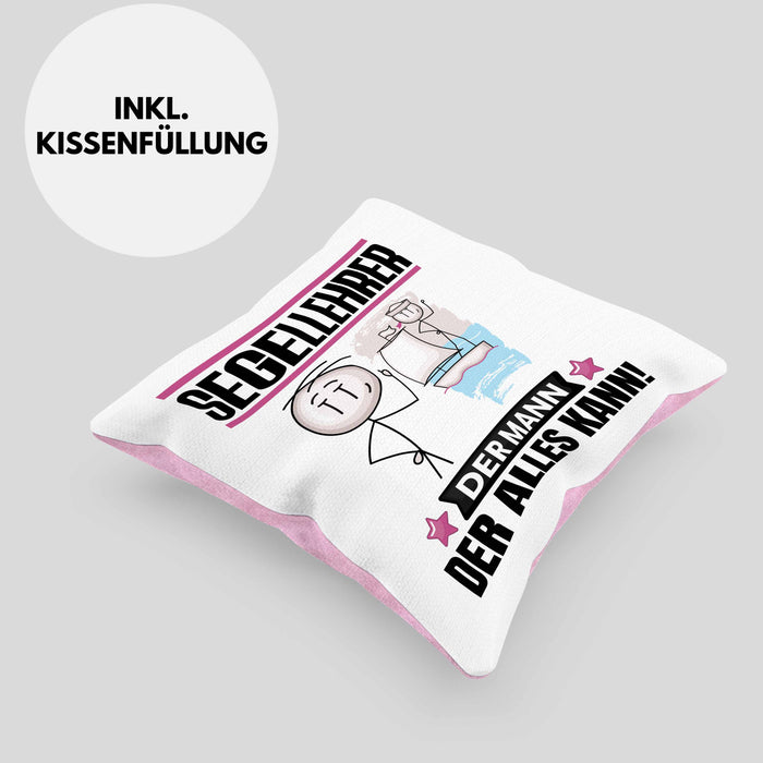 Segellehrer Kissen mit Füllung 40x40 Geschenk für Segellehrer Der Mann Der Alles Kann Geschenkidee zum Geburtstag (Grau) Rosa Trendation