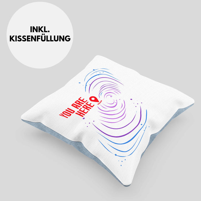 Lustige Galaxie-Kissen mit Füllung 40x40 Spruch "You Are Here" Geschenk für Weltraumliebhaber (Grau) Blau Trendation