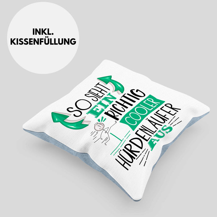 So Sieht Ein Richtig Cooler Hürdenläufer Aus Geschenk Kissen mit Füllung 40x40 Lustiger Spruch Geschenkidee (Grau) Blau Trendation