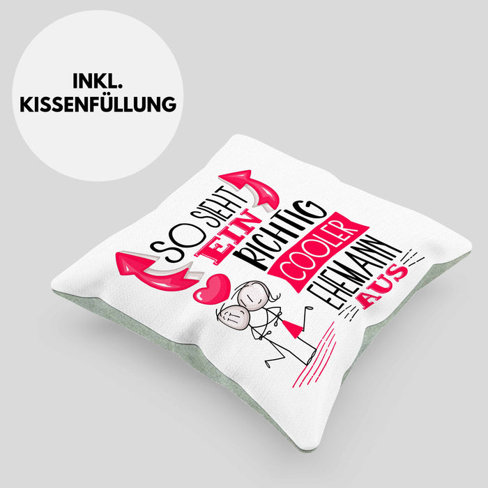 Ehemann Kissen mit Füllung 40x40 Geschenk So Sieht Ein RIchtig Cooler Ehemann Aus Geschenkidee Lustiger Spruch Geburtstag (Grau) Grün Trendation