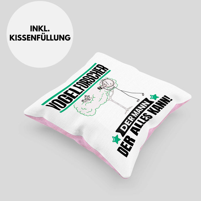 Vogelforscher Kissen mit Füllung 40x40 Geschenk für Vogelforscher Der Mann Der Alles Kann Geschenkidee zum Geburtstag (Grau) Rosa Trendation