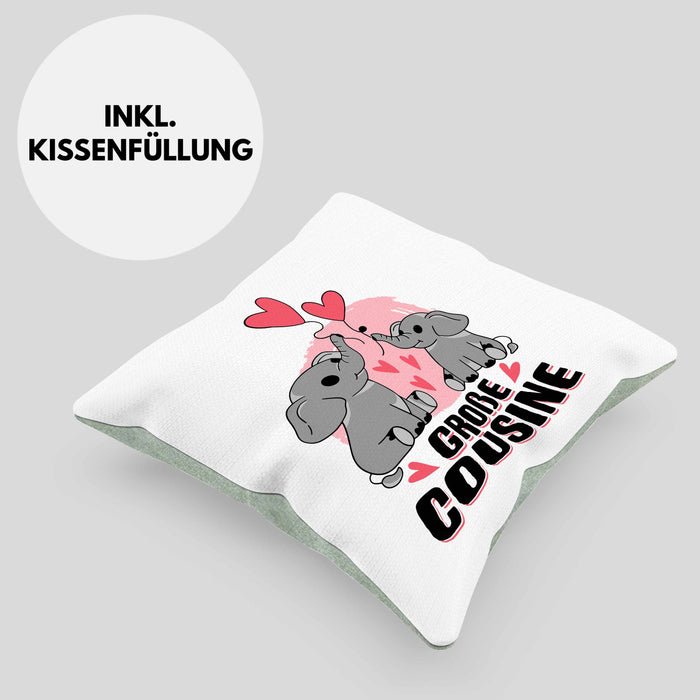 Große Cousine Kissen mit Füllung 40x40 Geschenk Verkündung Du Wirst Große Cousine Geschenkidee Nachwuchs (Grau) Grün Trendation