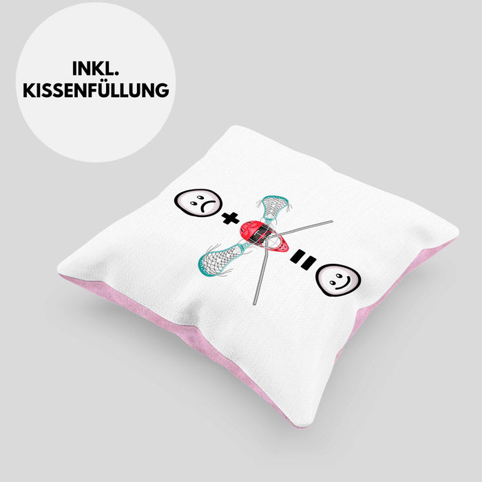 Lacrosse Kissen mit Füllung 40x40 Geschenk für Lacrosse-Spieler Lustige Geschenkidee :( + Lacrosse = :) Geburtstag (Grau) Rosa Trendation