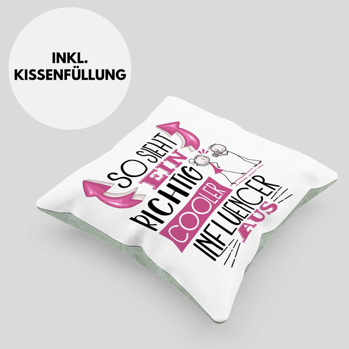 Influencer Kissen mit Füllung 40x40 Geschenk So Sieht Ein RIchtig Cooler Influencer Aus Geschenkidee Lustiger Spruch Geburtstag (Grau) Grün Trendation