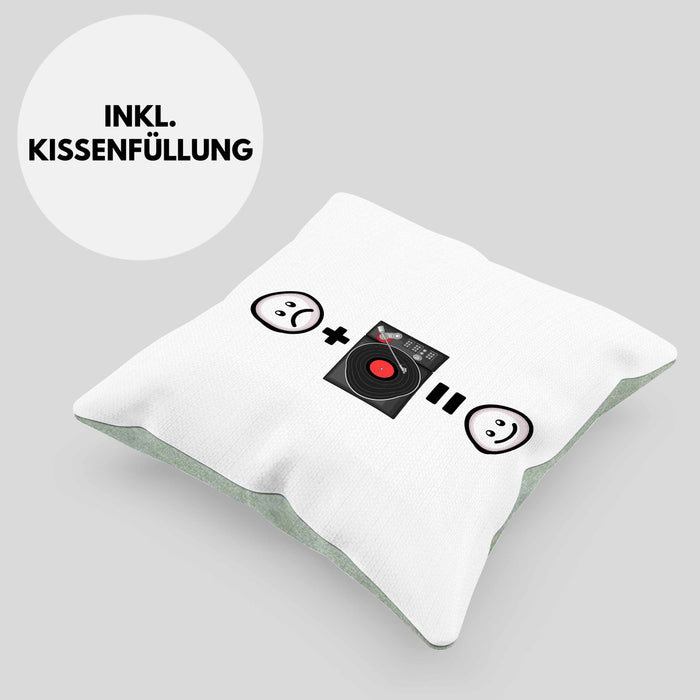 DJ Schallplattenspieler Kissen mit Füllung 40x40 Geschenk für Schallplatten Fans :( + Schallplatte = :) Lustige Geschenkidee Geburtstag (Grau) Grün Trendation