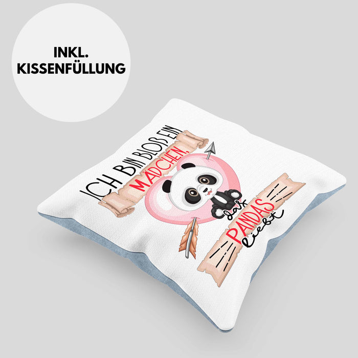 Pandas Kissen mit Füllung 40x40 Geschenk Frauen Ich Bin Bloß Ein Mädchen Das Pandas Liebt Pandaliebhaberin Geschenk Spruch Geburtstag (Grau) Blau Trendation