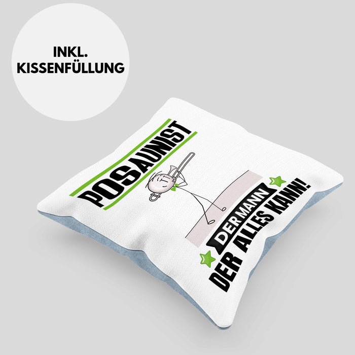 Posaunist Kissen mit Füllung 40x40 Geschenk für Posaunist Der Mann Der Alles Kann Geschenkidee zum Geburtstag (Grau) Blau Trendation