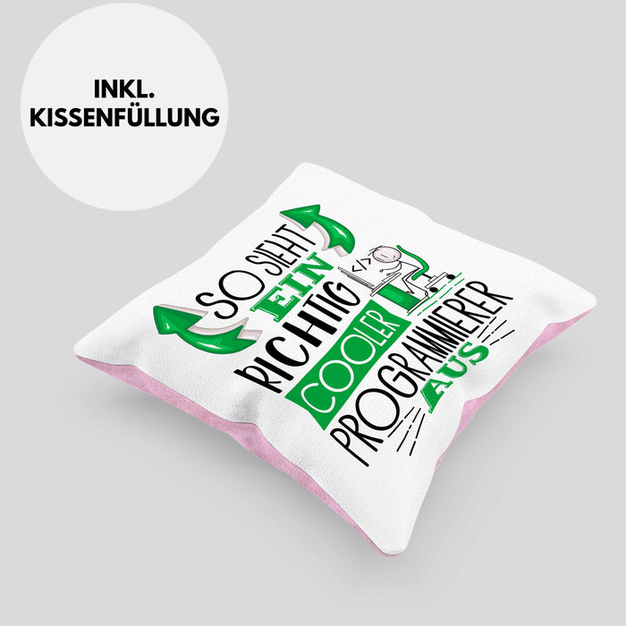 Programmierer Kissen mit Füllung 40x40 Geschenk So Sieht Ein RIchtig Cooler Programmierer Aus Geschenkidee Lustiger Spruch Geburtstag (Grau) Rosa Trendation