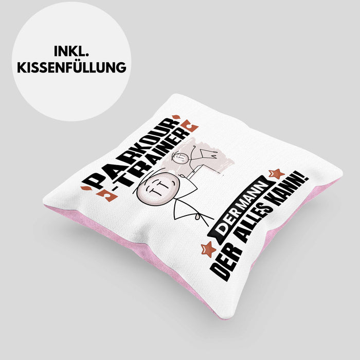 Parkour-Trainer Kissen mit Füllung 40x40 Geschenk für Parkour-Trainer Der Mann Der Alles Kann Geschenkidee zum Geburtstag (Grau) Rosa Trendation