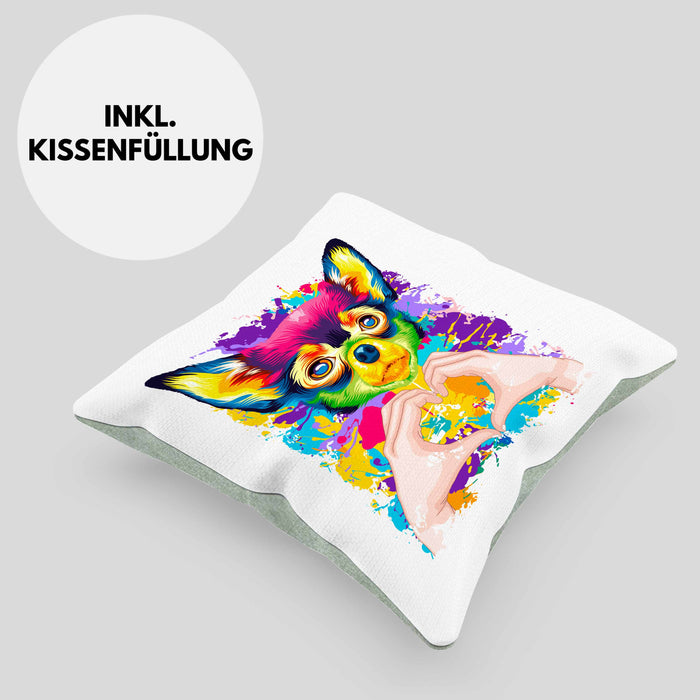 Chihuahua Besitzer Farbe Love Kissen mit Füllung 40x40 Geschenk Lustiger Spruch Geschenkidee Chihuahua Besitzerin (Grau) Grün Trendation