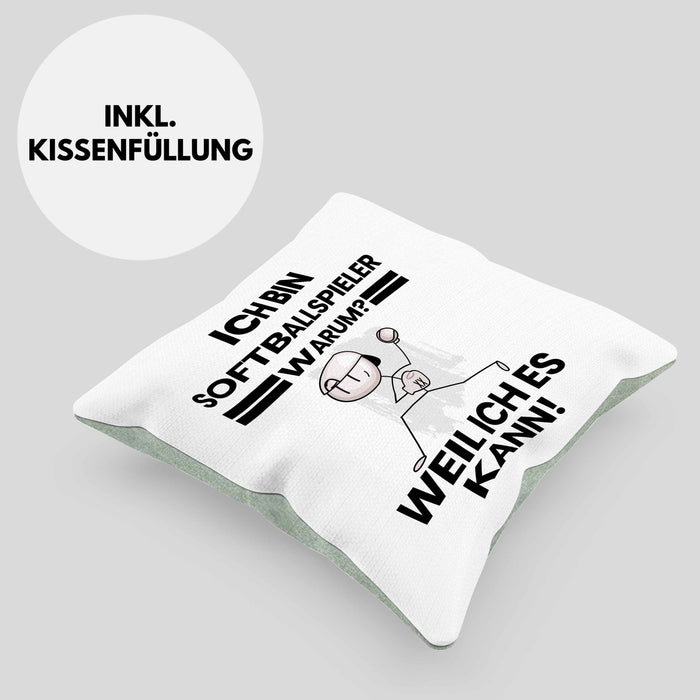 Softballspieler Geschenk Kissen mit Füllung 40x40 Lustiger Spruch Ich Bin Softballspieler Warum Weil Ich Es Kann Geschenkidee Bester Softballspieler Geburtstag (Grau) Grün Trendation
