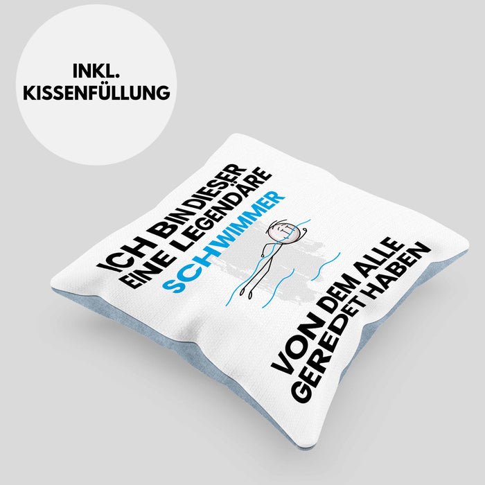 Schwimmer Geschenk Kissen mit Füllung 40x40 Lustige Geschenkidee Geburtstag für Schwimmer Ich Bin Dieser Legendäre Schwimmer Von Dem Alle Geredet Haben (Grau) Blau Trendation