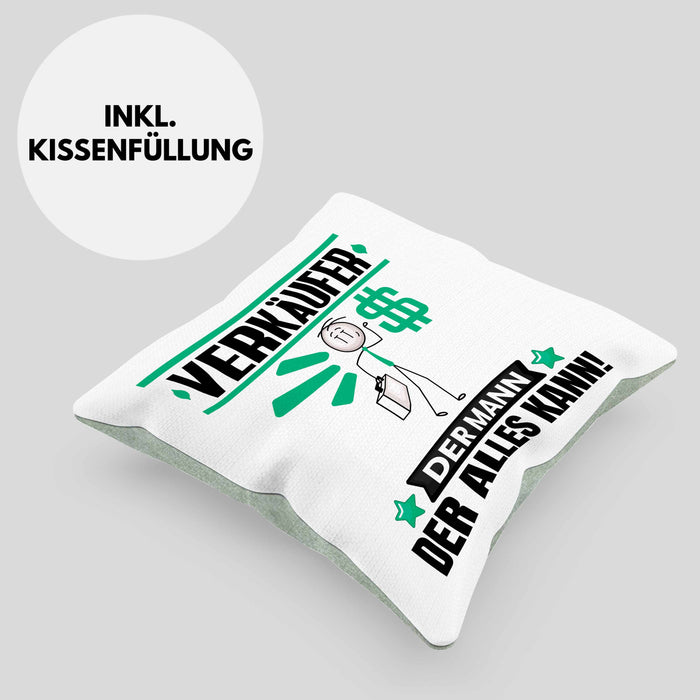 Verkäufer Kissen mit Füllung 40x40 Geschenk für Verkäufer Der Mann Der Alles Kann Geschenkidee zum Geburtstag (Grau) Grün Trendation