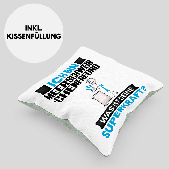 Meerschweinchenfreund Kissen mit Füllung 40x40 Geschenk für Meerschweinchenfreund Geburtstag Lustiger Spruch Was Ist Deine Superkraft (Grau) Grün Trendation