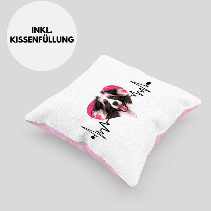 Border Collies Besitzer Kissen mit Füllung 40x40 Geschenk Lustiger Spruch Geschenkidee Herzschlag Border Collies (Grau) Rosa Trendation