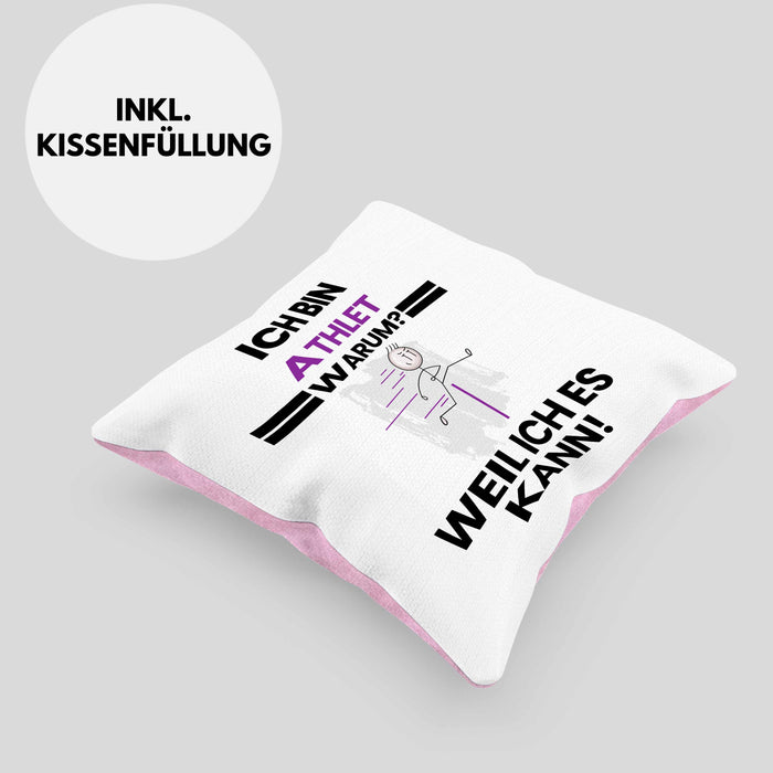 Athlet Geschenk Kissen mit Füllung 40x40 Lustiger Spruch Ich Bin Athlet Warum Weil Ich Es Kann Geschenkidee Bester Athlet Geburtstag (Grau) Rosa Trendation