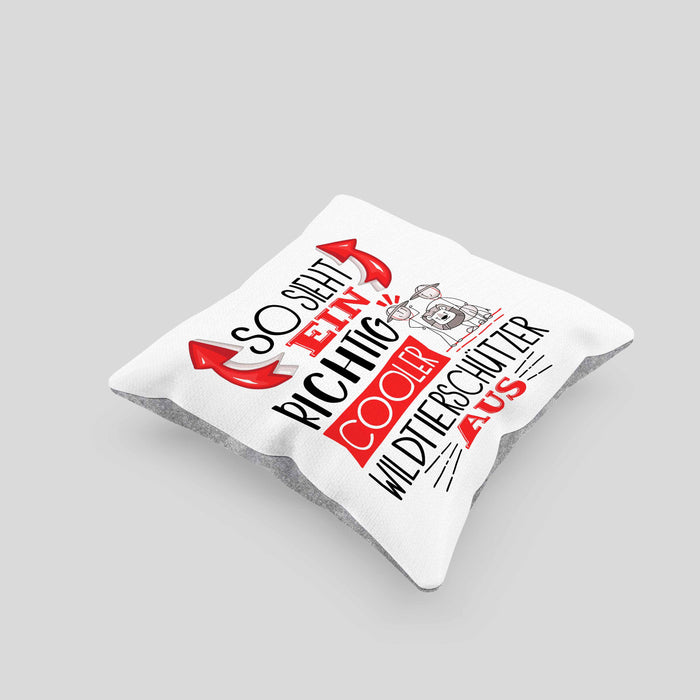 Wildtierschützer Kissen mit Füllung 40x40 So Sieht Ein Richtig Cooler Wildtierschützer Aus Geschenk Lustiger Spruch Geschenkidee (Grau) Grau Trendation