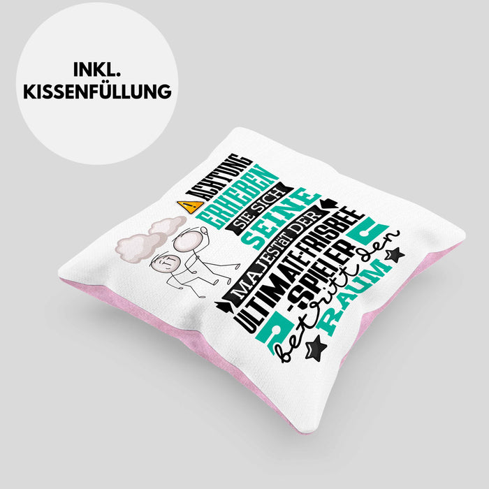 Ultimate-Frisbee-Spieler Geschenk Kissen mit Füllung 40x40 Lustiger Spruch Erheben Sie Sich Der Ultimate-Frisbee-Spieler Betritt den Raum (Grau) Rosa Trendation