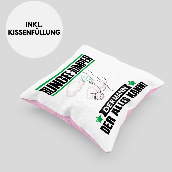 Bungee-Jumper Kissen mit Füllung 40x40 Geschenk für Bungee-Jumper Der Mann Der Alles Kann Geschenkidee zum Geburtstag (Grau) Rosa Trendation