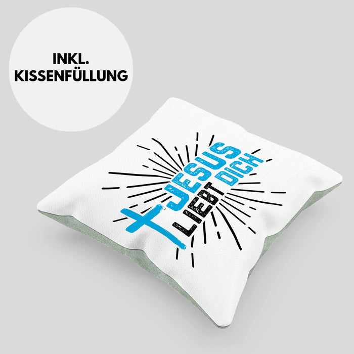 Jesus Liebt Dich Kissen mit Füllung 40x40 Geschenk Ostern Christentum Kirche Gläubiger Geschenkidee Häferl (Grau) Grün Trendation