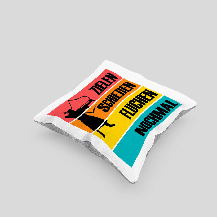 Bogenschießen Kissen mit Füllung 40x40 mit Bogenschütze Spruch - Geschenk für Pfeil und Bogen Fans Zielen Schießen Fluchen Nochmal (Grau) Grau Trendation