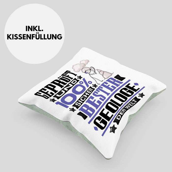 Geologe Geschenk Lustiger Spruch für Geologe Geschenkidee Bester Geologe Der WeltKissen mit Füllung 40x40 (Grau) Grün Trendation