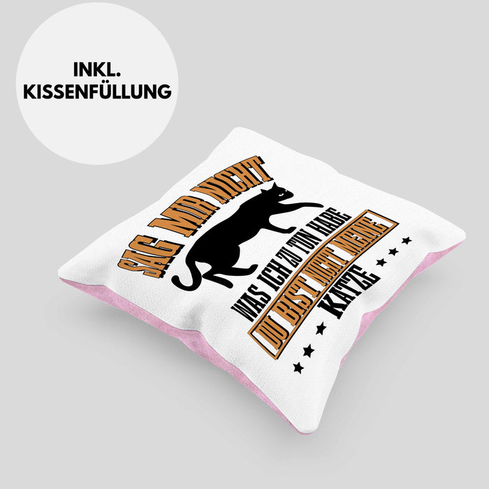 Lustige Kissen mit Füllung 40x40 für Katzenbesitzer Geschenk für Katzen-Mamas (Grau) Rosa Trendation
