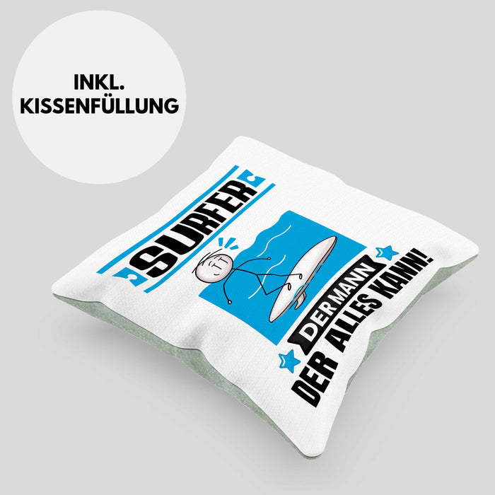 Surfer Kissen mit Füllung 40x40 Geschenk für Surfer Der Mann Der Alles Kann Geschenkidee zum Geburtstag (Grau) Grün Trendation