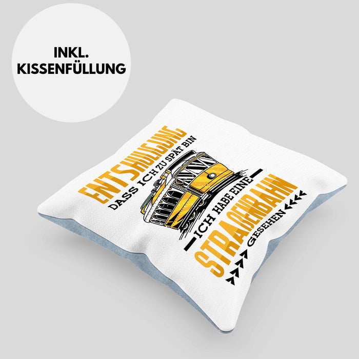 Straßenbahn Kissen mit Füllung 40x40 Geschenk Spruch Lustig Ein Leben Ohne Straßenbahn Fahrer Geschenkidee Geburtstag (Grau) Blau Trendation
